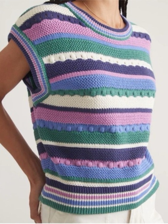 Marine Layer Sweaters - Marine Layer Multicolor Striped Knit Sleeveless Crew Sweater